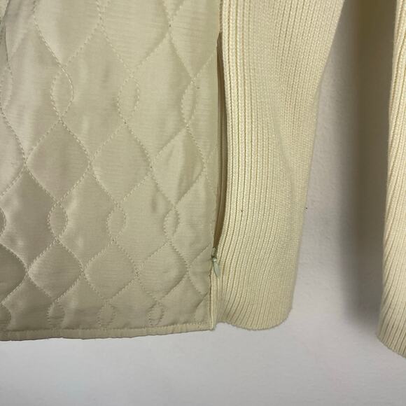 J. McLaughlin Cream Silk Quilted Full Zip Jacket Knit Sleeves Women's Size Large - Picture 6 of 8